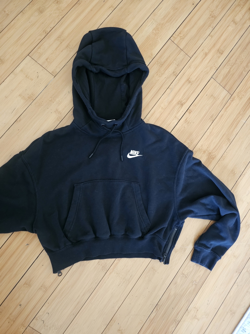 Nike Women's Black Pullover Crop Side Zip Hoodie Sz S